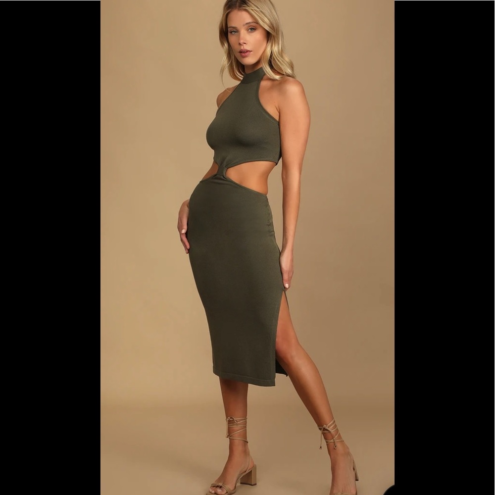 Olive green cutout dress